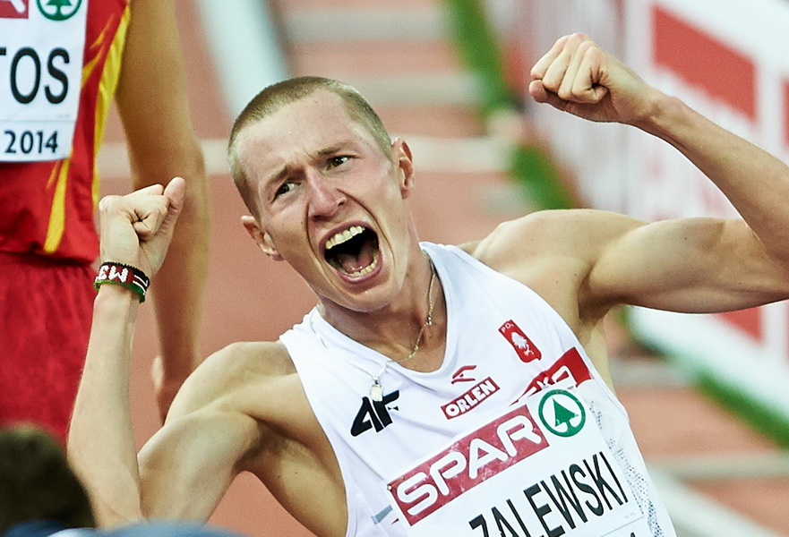 urych, Szwajcaria, 14.08.2014. Radość Krystiana Zalewskiego. Polak zdobył brązowy medal w biegu na 3000 m z przeszkodami podczas lekkoatletycznych mistrzostw Europy w Zurychu, 14 bm. (gj) PAP/Adam Warżawa