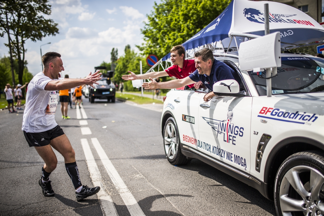 Participants compete during the Wings for Life World Run in Poznan, Poland on May 8, 2016.