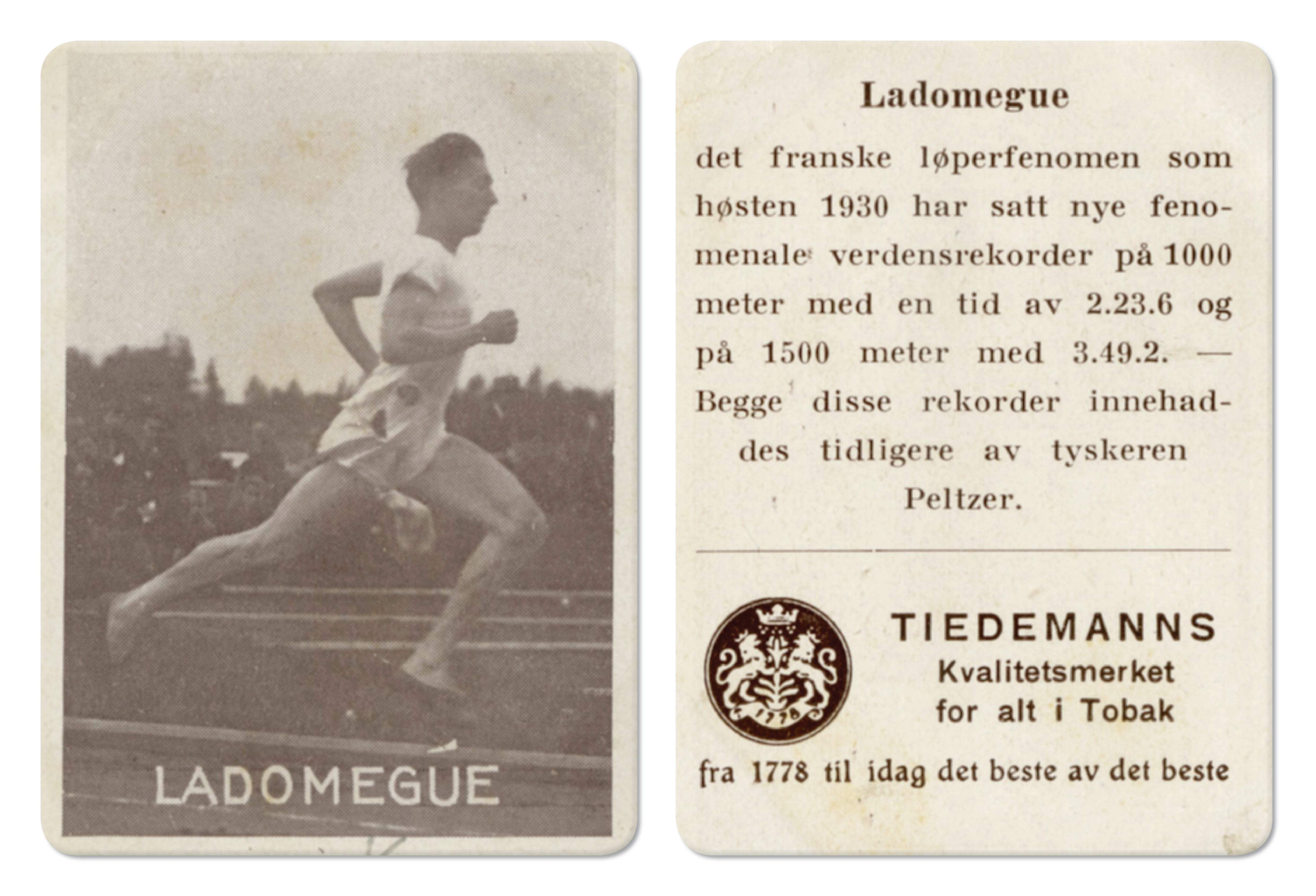 Format: Samlekort Dato / Date: ca. 1930 (dokumentet) Fotograf / Photographer: Ukjent Eier / Owner Institution: Trondheim byarkiv, The Municipal Archives of Trondheim Arkivreferanse / Archive reference: Sportsklubben Freidig: Sigarettfoto ca. 1930 (Løpenr. 75) F23948 Wikipedia: xxx Tekst på baksiden: Merknad: Disse samlekortene med bilder av norske og internasjonale idretthelter fulgte med i sigarettpakker på 1920 og 30-tallet - derav tobakksreklamen på baksiden. Samlekortene kommer fra Sportsklubben Freidigs arkiv, og inneholder nærmere 90 unike kort pent plassert i et samlealbum. Samleren var den senere skipsmegler Finn Følling (1914 – 1985).