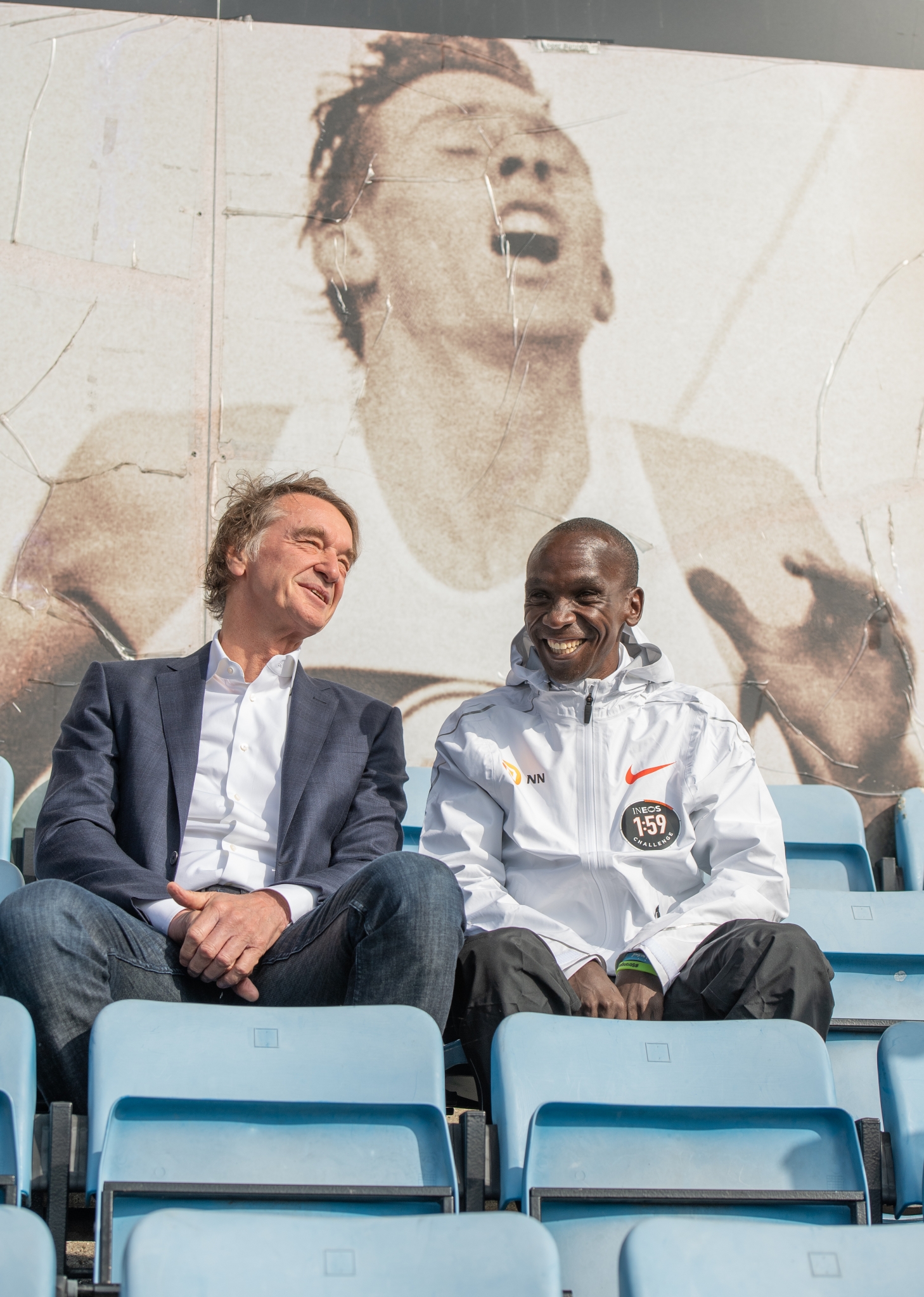 Jim Ratcliffe & Eliud Kipchoge KEN, at the Iffley road running track on the 30th April 2019. Photo: Thomas Lovelock for london marathon events