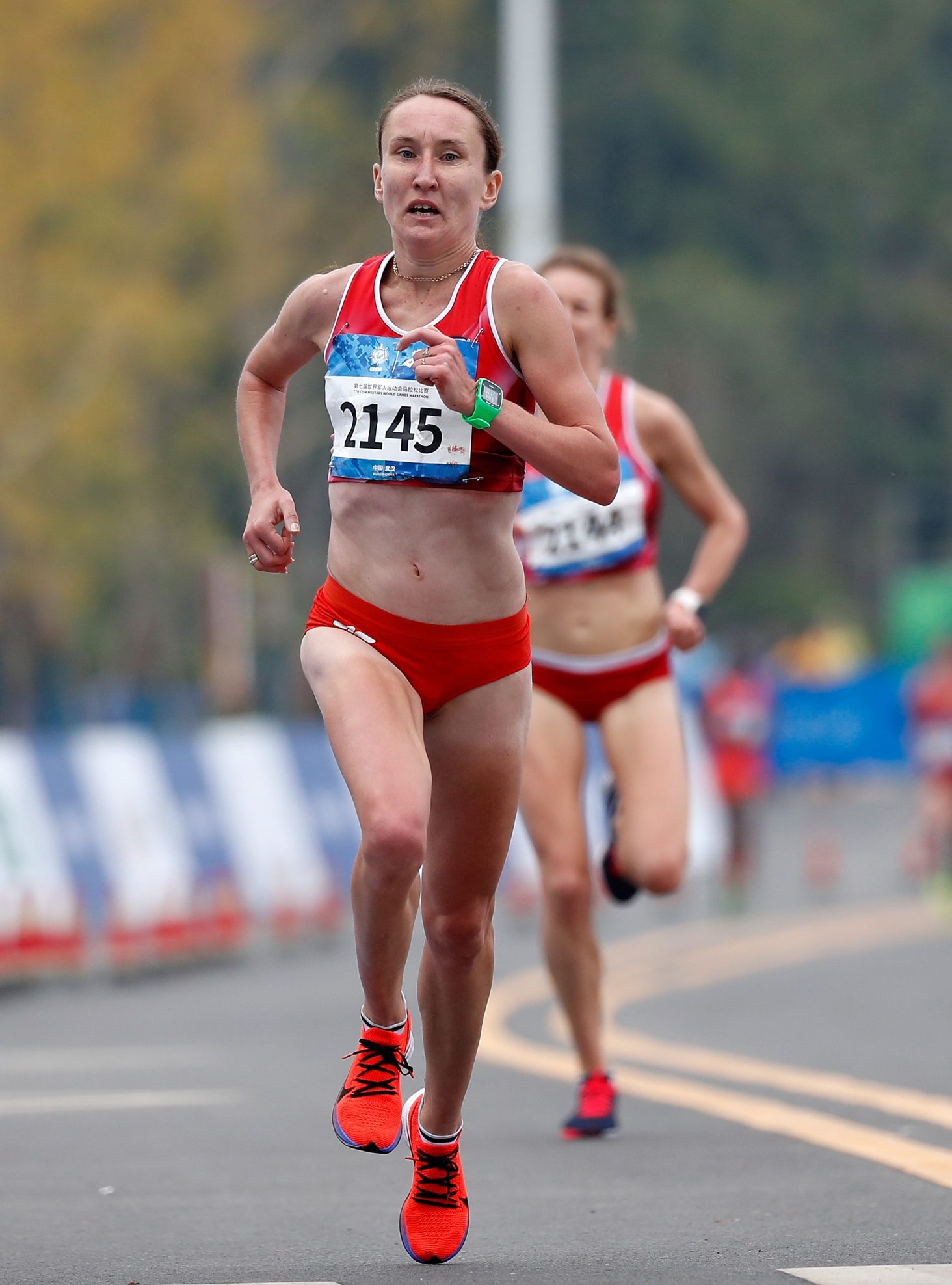 (191027) -- WUHAN, Oct. 27, 2019 (Xinhua) -- Izabela Paszkiewicz of Poland competes during the women's marathon individual final of track and field at the 7th CISM Military World Games in Wuhan, capital of central China's Hubei Province, Oct. 27, 2019. (Xinhua/Wang Lili)